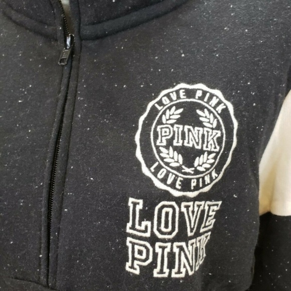 Victoria's Secret PINK Sweatshirt Small Oversized Pullover Black 1/4 Zip Campus - Picture 6 of 6